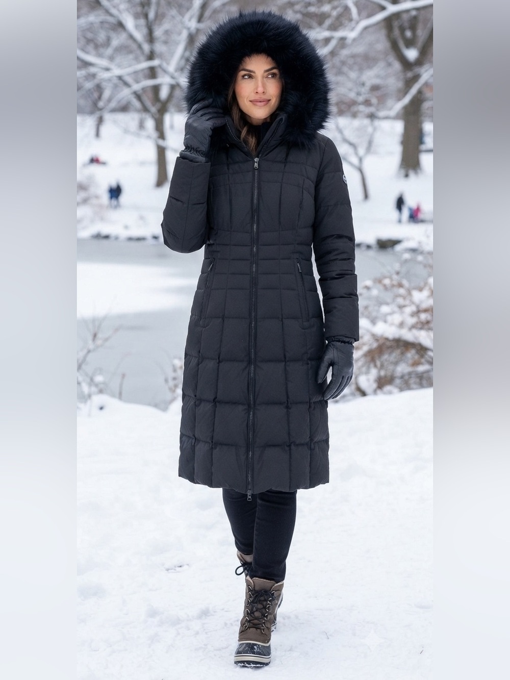 Calvin Klein || Woman’s long Jacket with fur hoodie size small